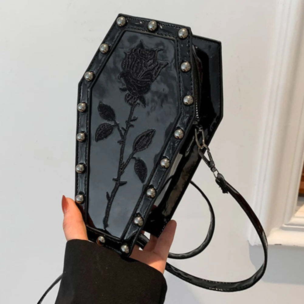 Women Coffin Satchel Purse Strap Adjustable Gothic Coin Purse PU Leather Spider Coffin Bag Y2K Cellphone Bag Halloween Candy Bag