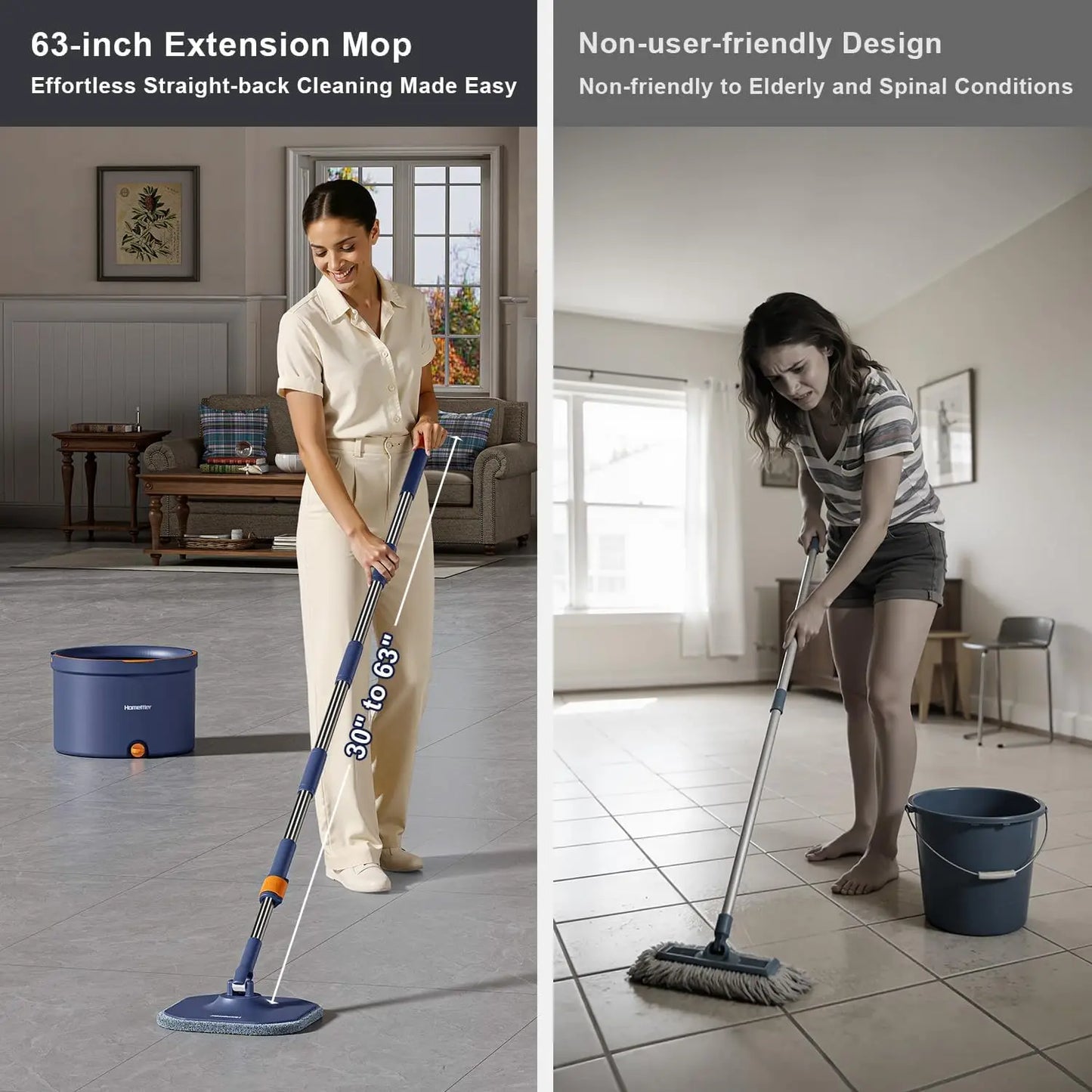Dual-Tank Spin Mop Set with Microfiber Pads for Floors and Walls, Easy Self-Cleaning Bucket