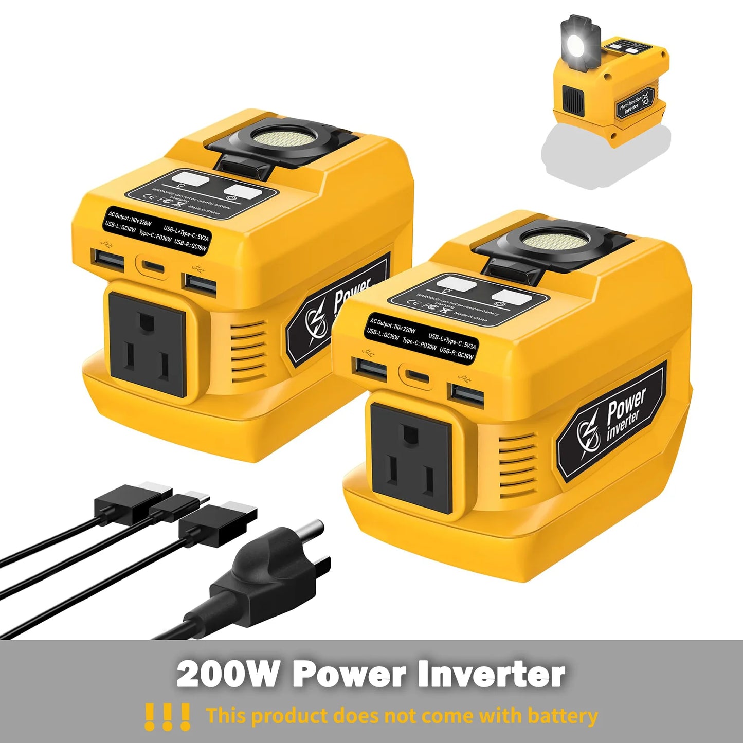 Kzreect 220W Power Inverter Compatible with Dewalt 20V Battery, 20V to AC 110V, 4 Output & 300LM LED, Inverter for Camping