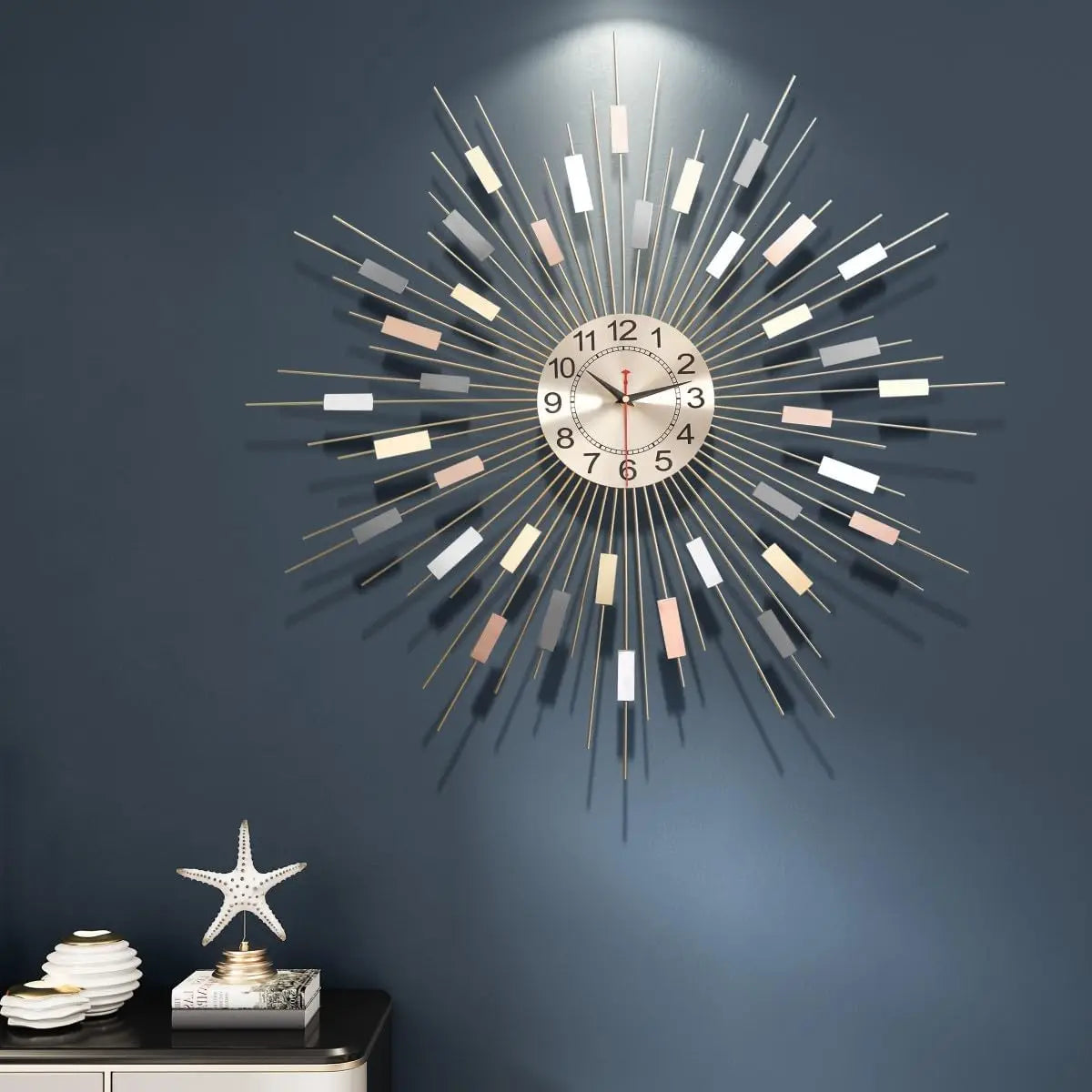 24" Silent Round Wall Clock, Modern Metal Decorative Clock for Living Room Bedroom Office