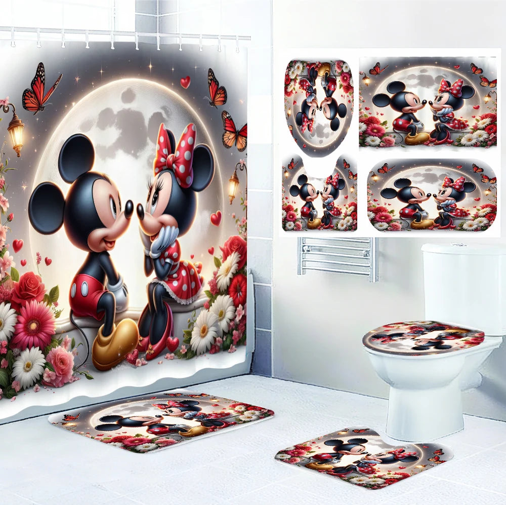 Disney Mickey Mouse Bathroom Four-piece Set - Avant-garde Waterproof Shower Curtain, creating a complete bathroom kit