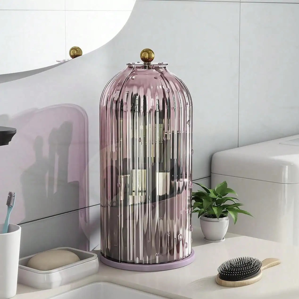 Dustproof Toothbrush Holders with Cover, Rotating Electric Toothbrush and Toothpaste Holder for Bathroom Countertop