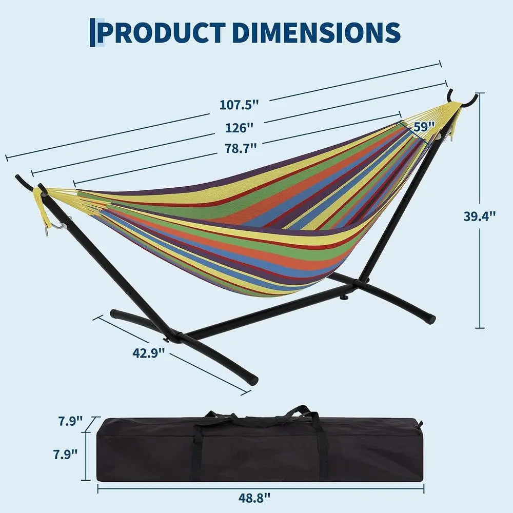 2 Person Hammocks with Stand or Outside, Double Hammocks Portable Space Saving Heavy-Duty Steel Stand or Indoor Outdoor Patio wi