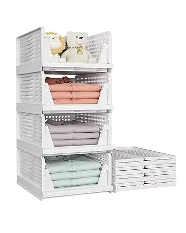 SNSLXH 5 Pack Stackable Closet Storage Basket Multifunctional & Foldable Closet Organizer for Bathroom Kitchen Laundry Room