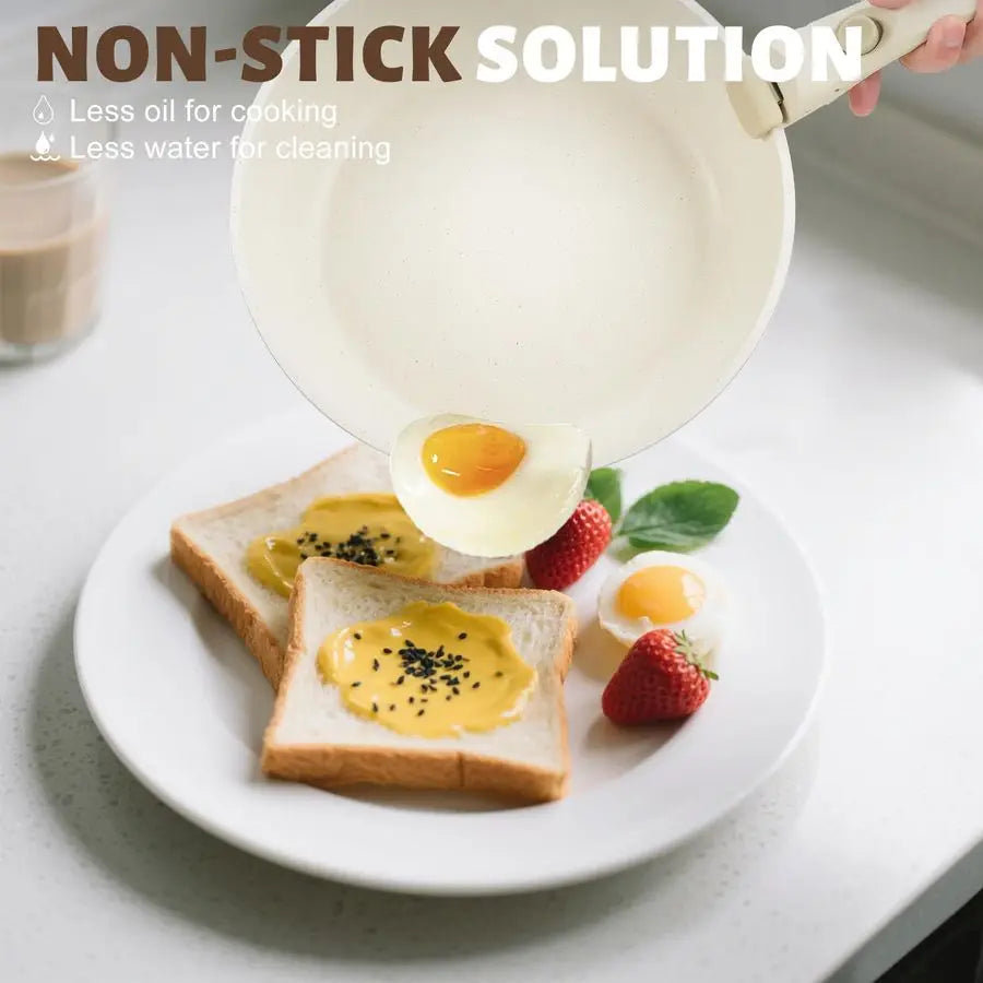 10 pcs Pots and Pan Set Non Stick with Detachable Handle, Ceramic Cookware Set for Stackable, Induction Kitchen Cookware Set for