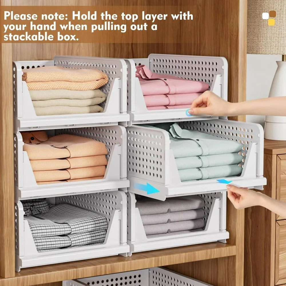 SNSLXH 5 Pack Stackable Closet Storage Basket Multifunctional & Foldable Closet Organizer for Bathroom Kitchen Laundry Room