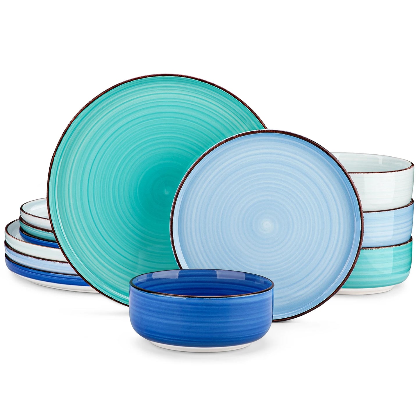 vancasso 12/18/24PCS Ceramic Dinnerware Set Color Handpainted Spirals Pattern 4/6PCS Dinner Plates/Dessert/Bowl/Soup Plates