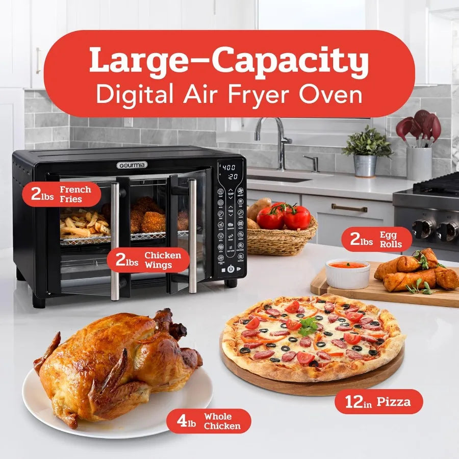 Large 24L Capacity Toaster Oven Air Fryer Combo with 17 Cooking Presets and 1700W Power Digital French Door Design with Convect