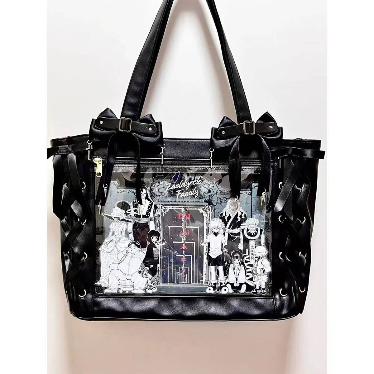 New Japanese Sweet Girl Ulzzang Ita Bag Ribbon Cute Handbag for Women Large Capacity Transparent DIY Badge One-shoulder Tote Bag