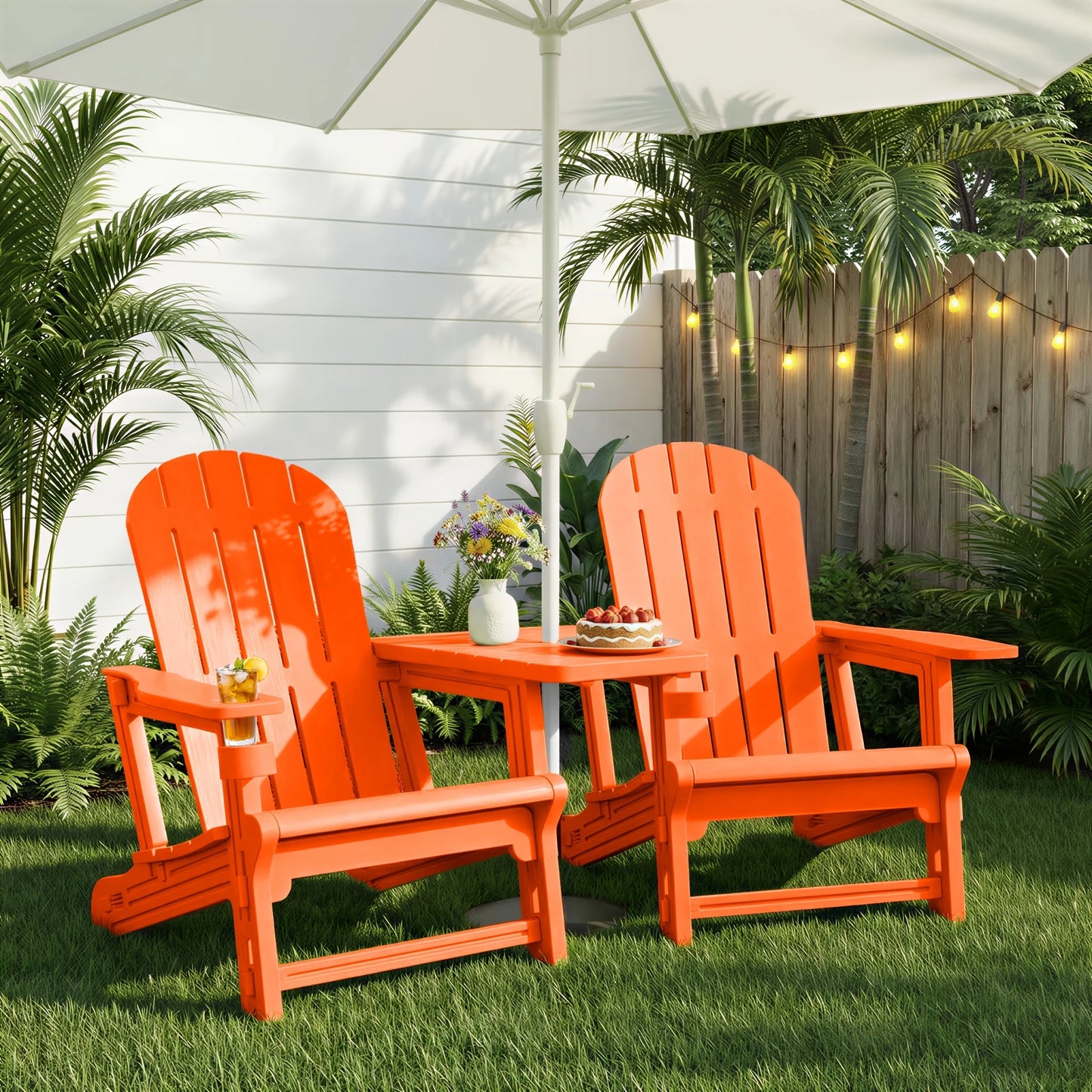 Outdoor Chair Set of 2 All-Weather Patio Furniture Table and Footrest Wood  Holder for Patio Poolside Garden