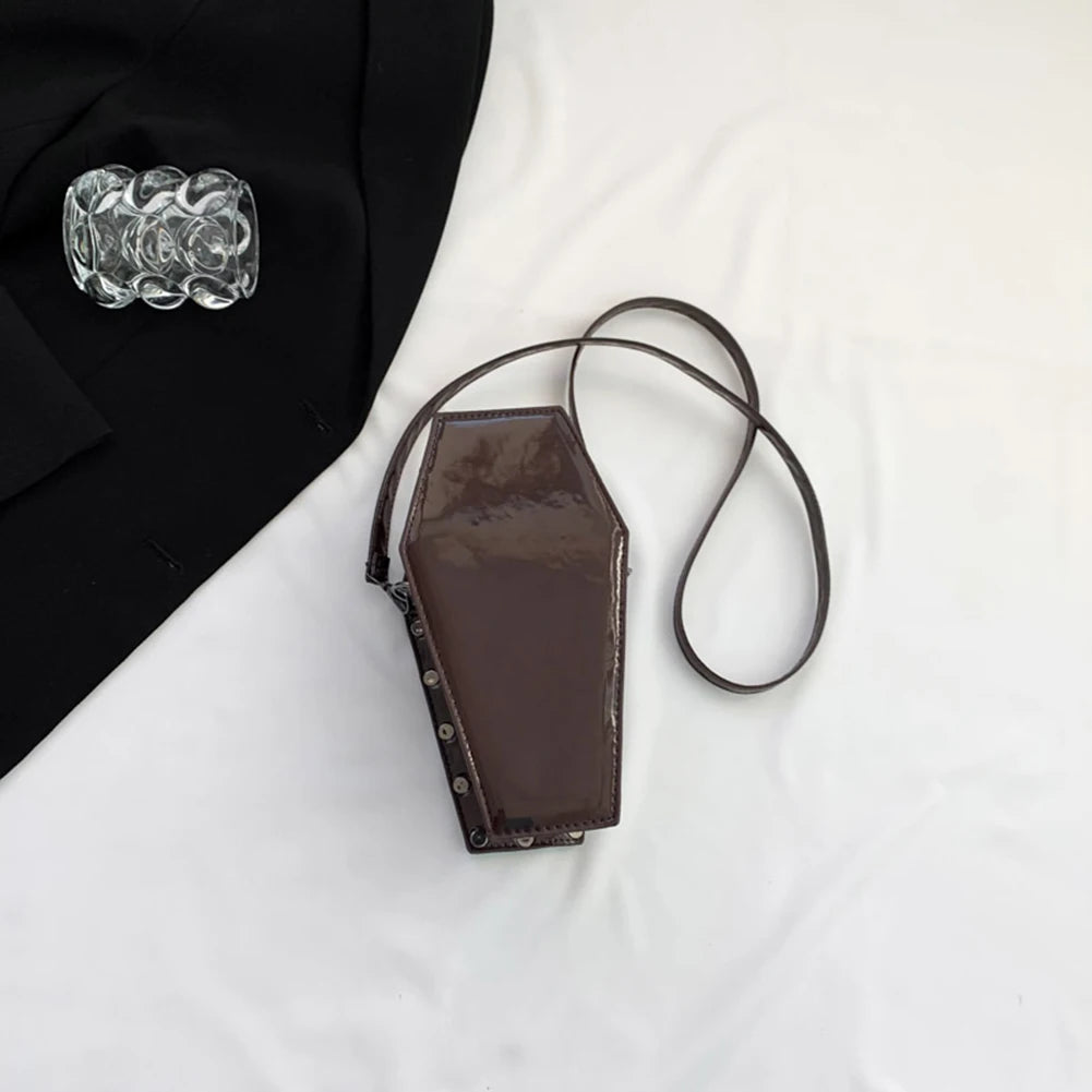 Women Coffin Satchel Purse Strap Adjustable Gothic Coin Purse PU Leather Spider Coffin Bag Y2K Cellphone Bag Halloween Candy Bag
