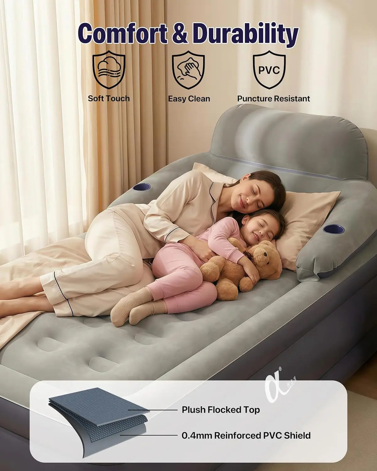 Twin Air Mattress with Built-in Pump, 20" Raised Inflatable Bed with Headboard & Cup Holders, Fast Inflation Blow Up Mattress