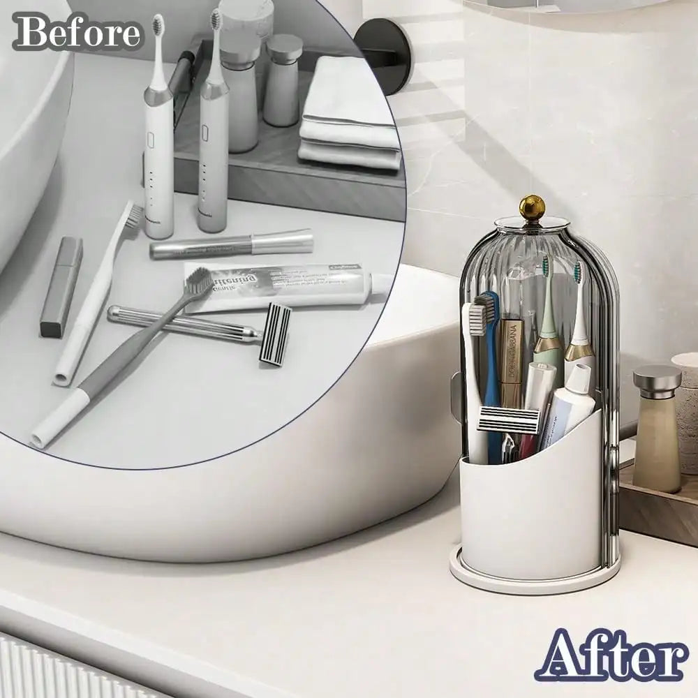 Dustproof Toothbrush Holders with Cover, Rotating Electric Toothbrush and Toothpaste Holder for Bathroom Countertop