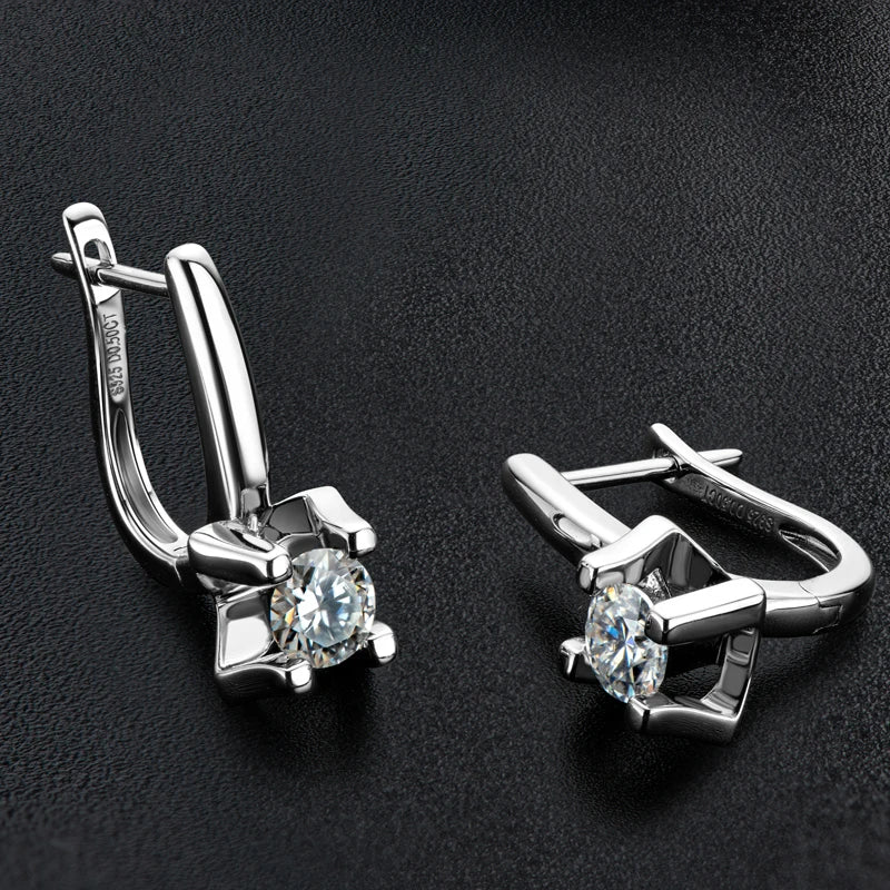 5.0mm 0.5CT Moissanite Ladies Clip Earrings 925 Sterling Silver Round Cut  Birthday Party Fashion Jewelry Gifts with Certified