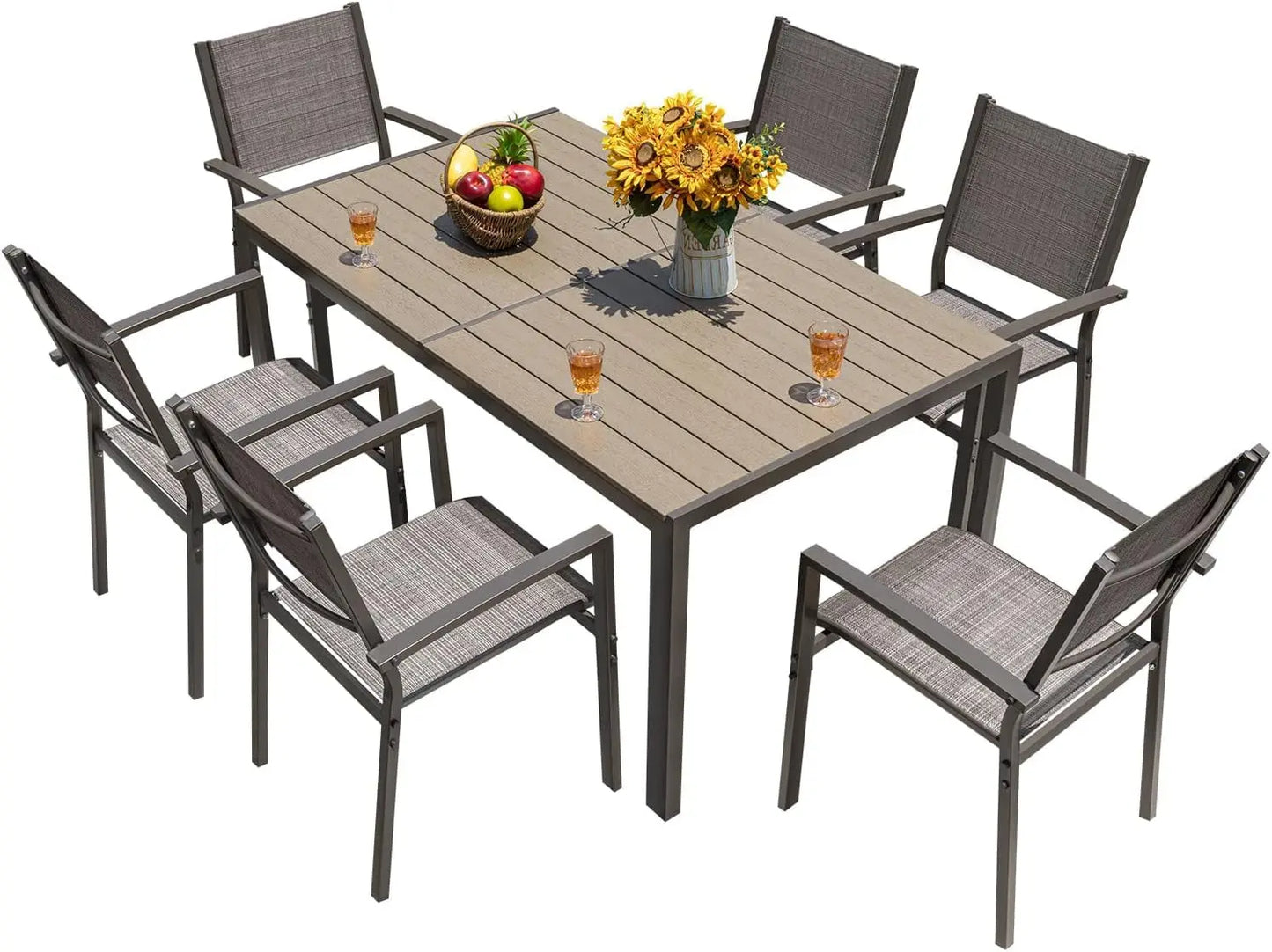 Homall Patio Dining Set 7 Pieces Outdoor Furniture with Large Table and 6 Textilene Chairs for Porch, Poolside, Yard and Garden