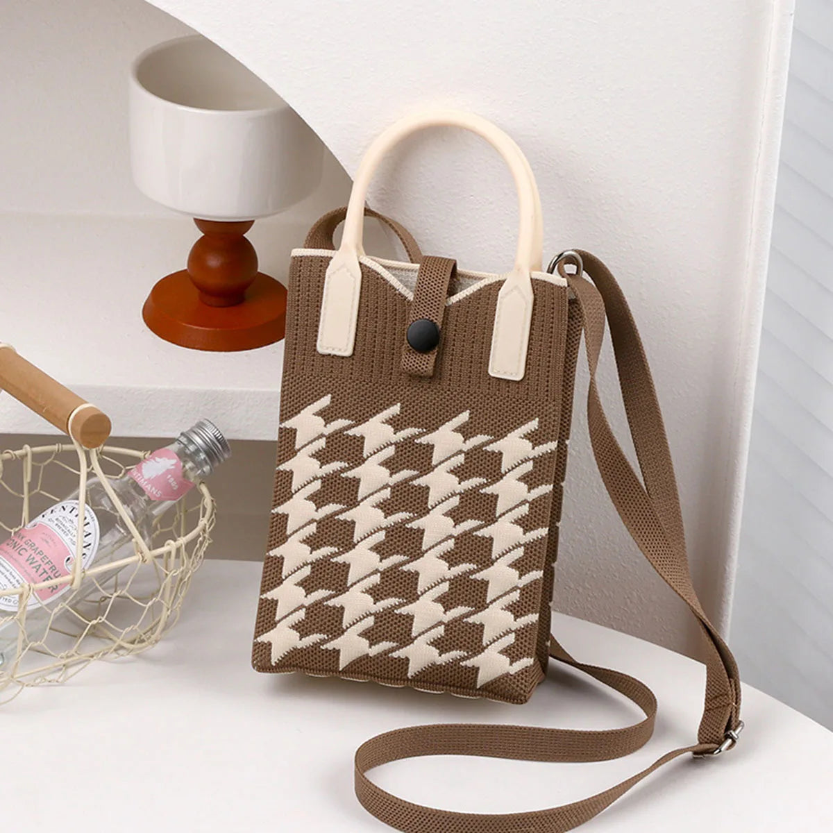 Knitted Crossbody Phone Bag Fashionable Casual Handbag Adjustable Shoulder Strap Small Niche Single Shoulder Handbag