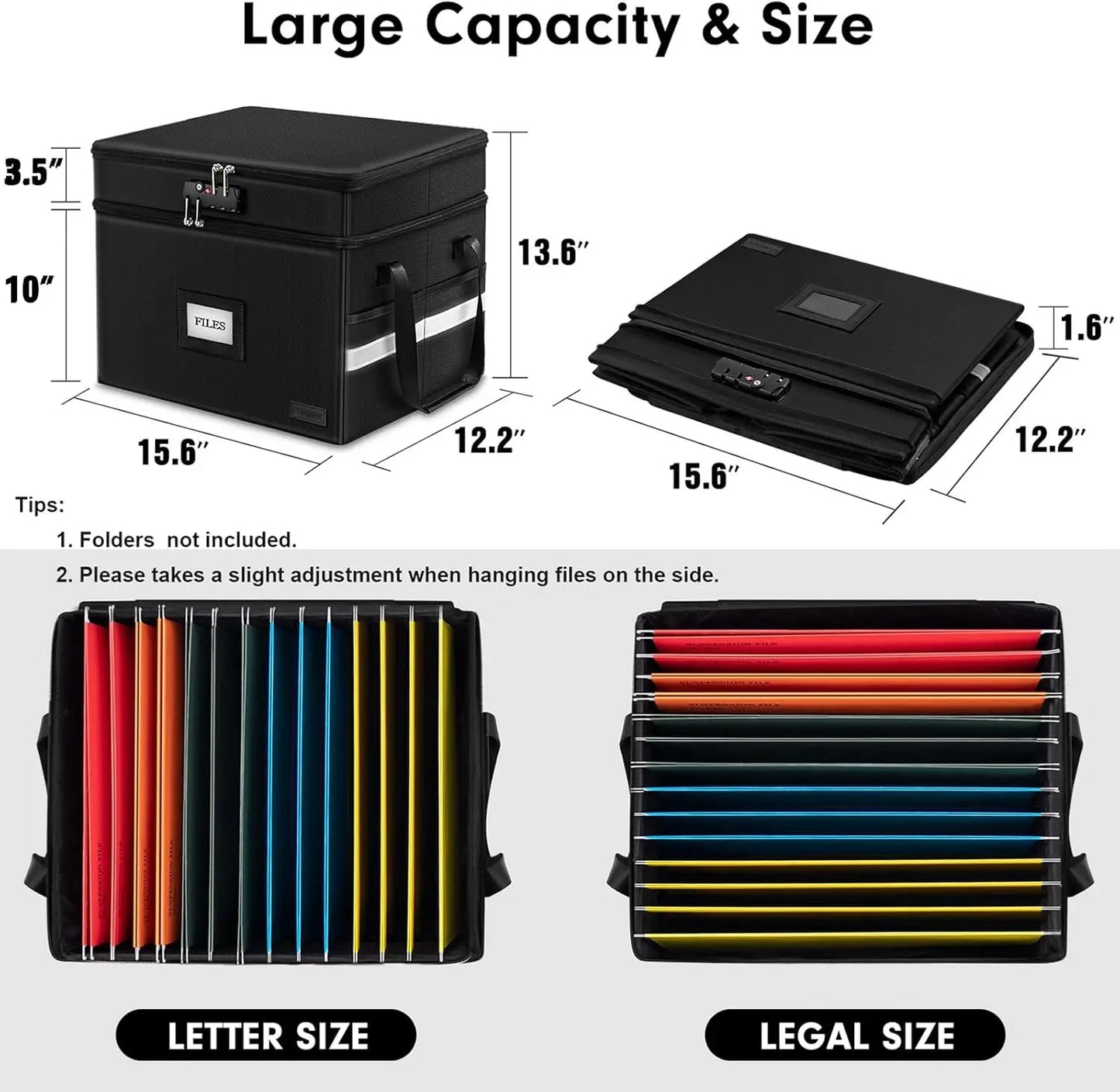 Fireproof Document Box with Lock, 2-Layer Portable File Cabinet Organizer for Office and Home Storage