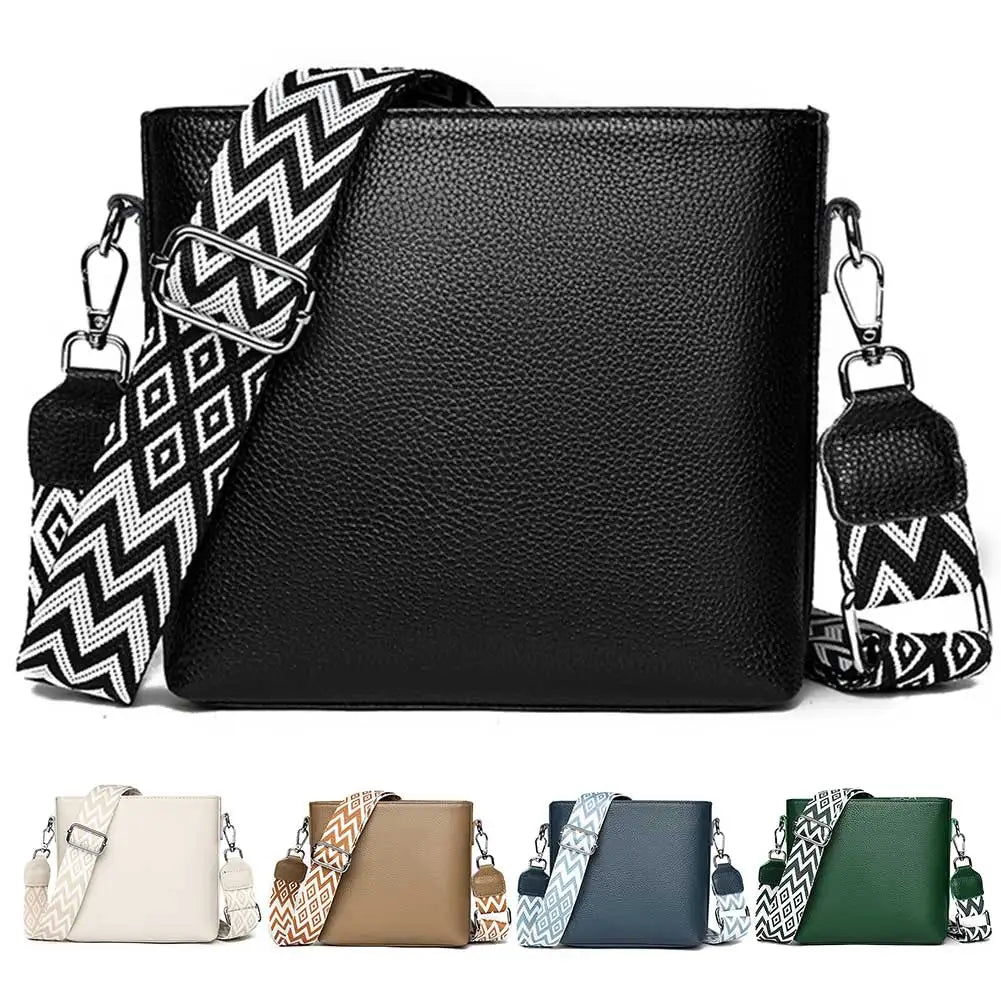 Genuine Leather Shoulder Bag Soft Trendy Crossbody Bag with Guitar Strap Vintage Bucket Bag Satchel Purse for Women