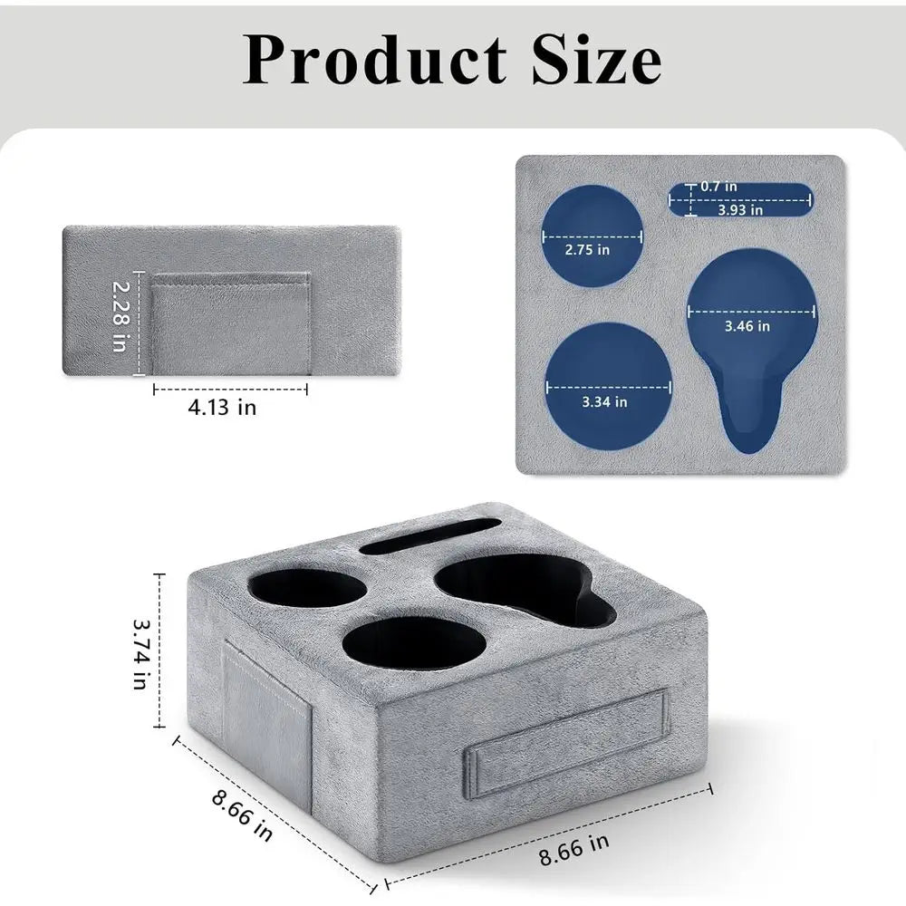 Couch Cup Holder Tray, Couch Cup Holder Pillow with 4 Holes, Side Pocket and Handle, Couch Caddy Pillow for Drinks/Remote Contro