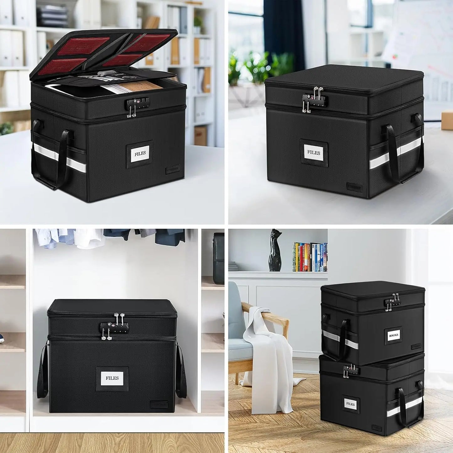 Fireproof Document Box with Lock, 2-Layer Portable File Cabinet Organizer for Office and Home Storage