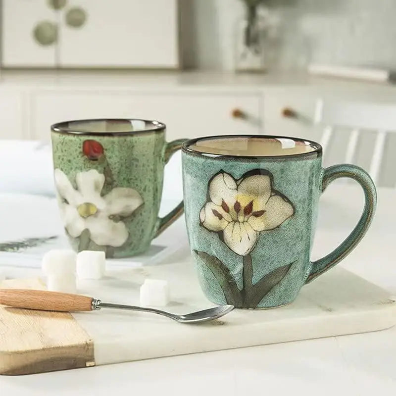 Ceramics 12oz Cappuccino Mug, Coffee & Tea Mugs, Microwave Dishwasher Safe, Perfect for Kitchen or Cafe in Red Blue Green Pink