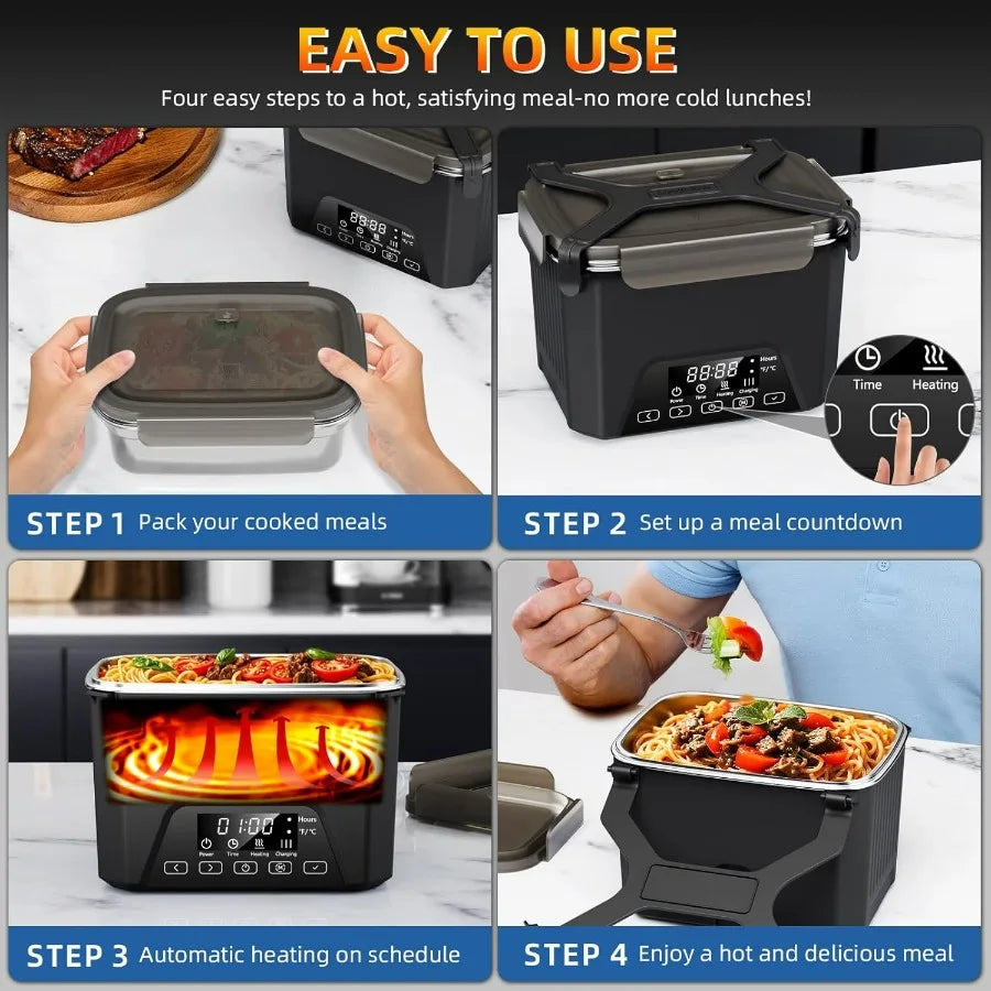 Cordless Electric Lunch Box, 1.2L Self Heating Lunch Box Battery Powered with Automatic Heating, BPA Free, Meal Prep Friendly (B