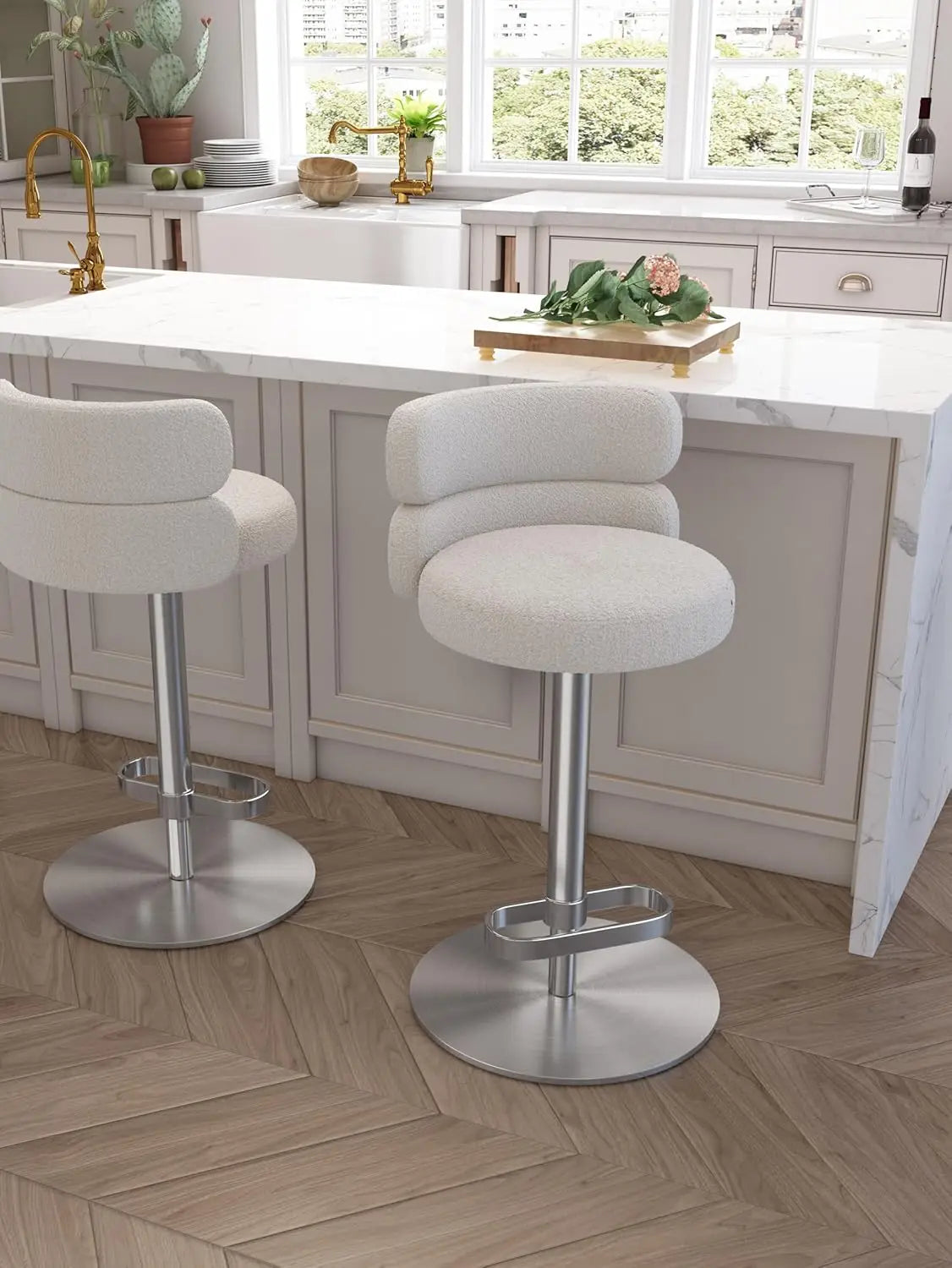 Modern  Single Velvet Upholstered Counter Stool with Gold Metal Leg and Foot Rest Premium Flannel Comfortable, Customized