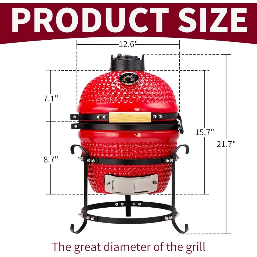 13 Round Kamado Charcoal Grill Portable Ceramic Barbecue Grill with Built-in Thermometer for Versatile Cooking Methods Includin