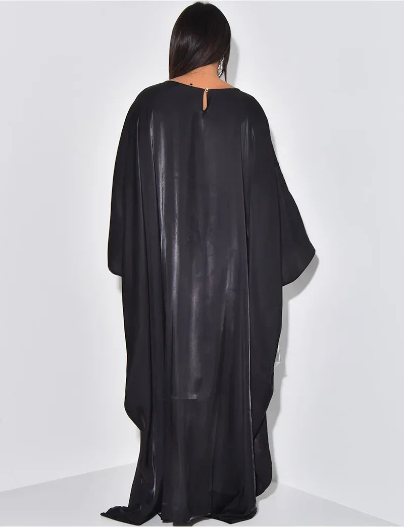 BWQ Women Loose O-neck Full Batwing Sleeve Long Maxi Dress Summer Satin Vintage Africa Streetwear Vestido Evening Dresses