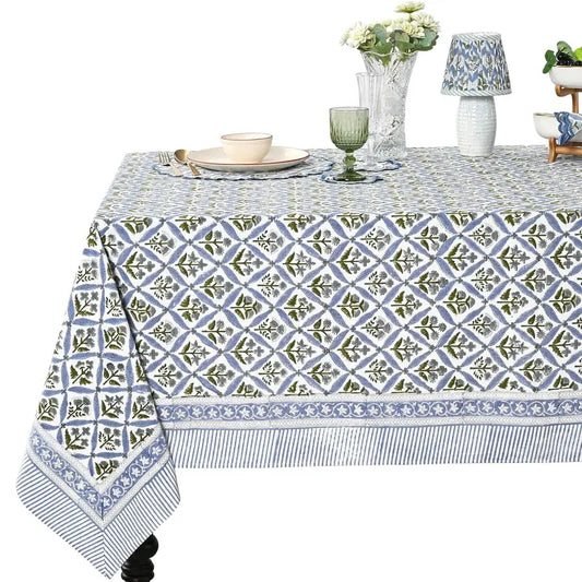 Steel Blue 60x60 Inches Square 100 Cotton Hand Block Print Tablecloth Washable Halloween Thanksgiving Christmas Parties Wedding
