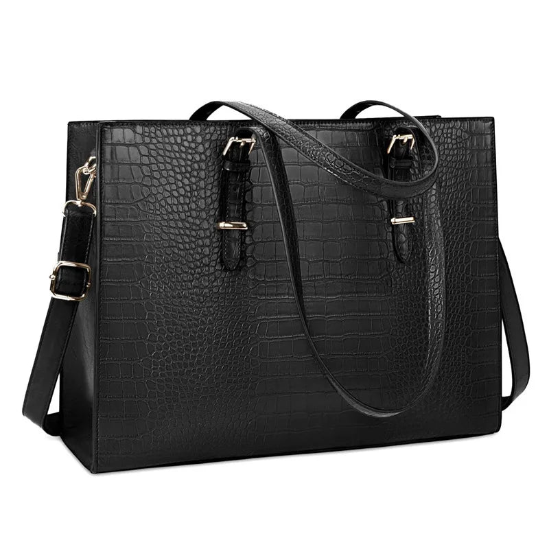 Women's office tote bag, large capacity, leather tote bag, laptop shoulder bag with zipper and detachable shoulder strap