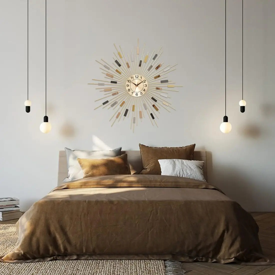 24" Silent Round Wall Clock, Modern Metal Decorative Clock for Living Room Bedroom Office