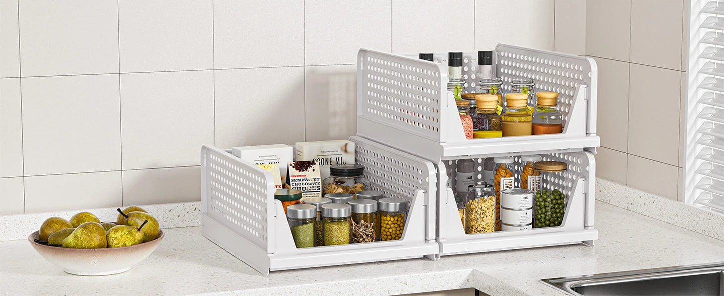 SNSLXH 5 Pack Stackable Closet Storage Basket Multifunctional & Foldable Closet Organizer for Bathroom Kitchen Laundry Room