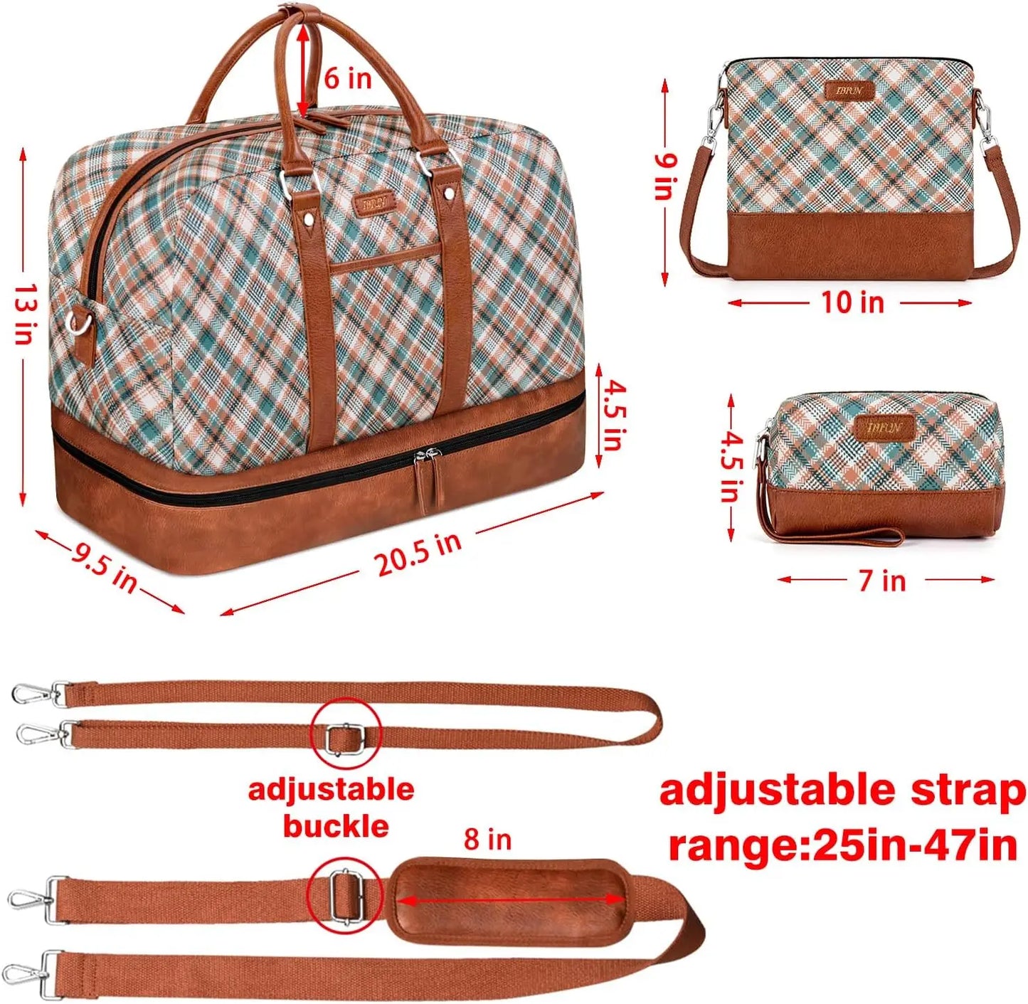 Women's Large Canvas Weekender Bag with Shoe Compartment, 21" 3-Piece Travel Set