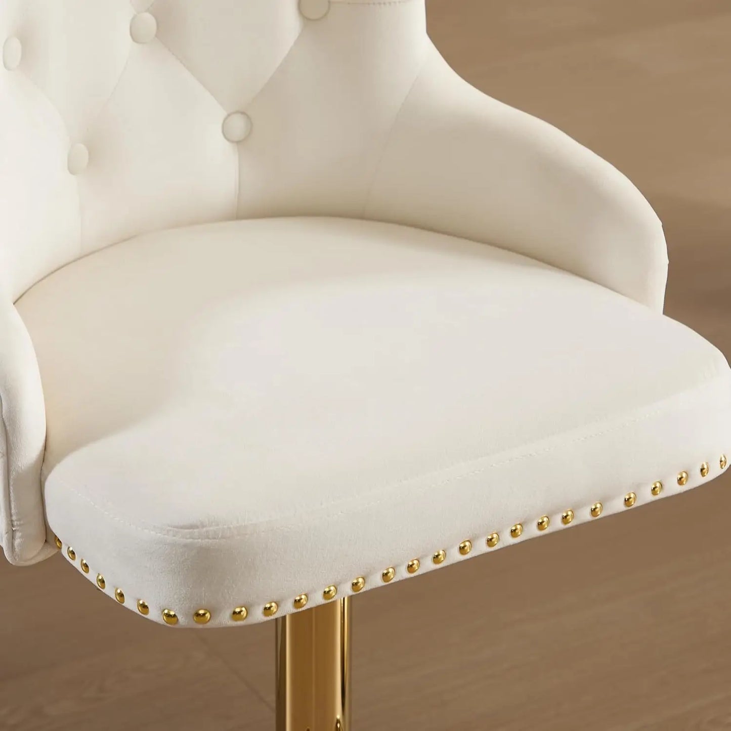 Gold Bar Stools Set of 4, Height Adjustable Velvet Island Chairs Upholstered Bar Height Chairs for Kitchen Counter, Cream