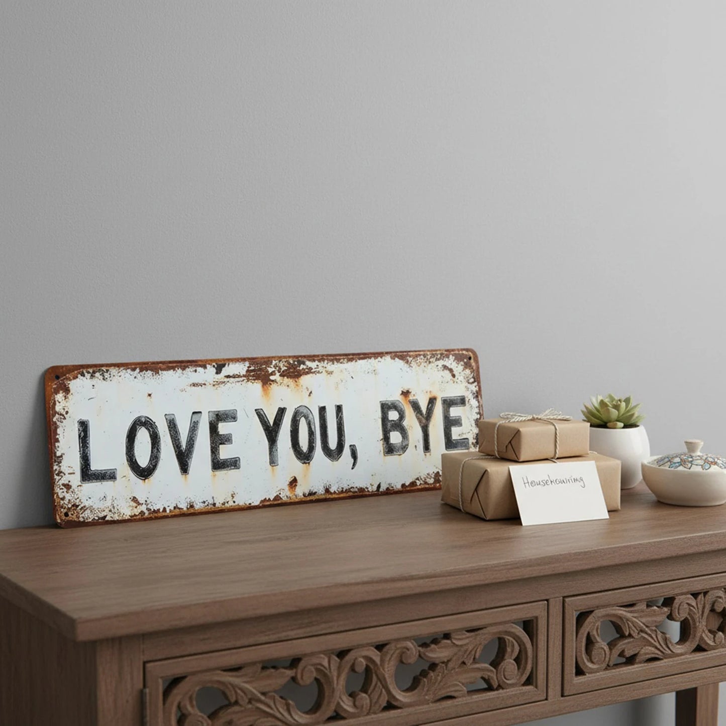 Love You Bye Retro Metal Wall Plaque Wear Resist Hallway Entryway Door Signs Hanging Plaque Rustic Walls Art for New Year Gift