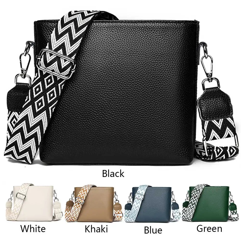 Genuine Leather Shoulder Bag Soft Trendy Crossbody Bag with Guitar Strap Vintage Bucket Bag Satchel Purse for Women