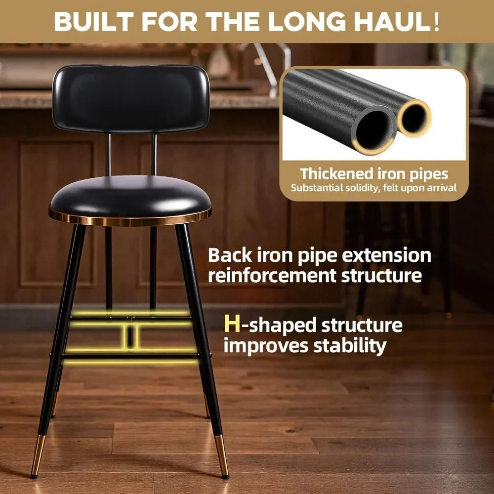 Bar stool set, 2 26 inch counter height bar stools with backrests, equipped with bar chairs for kitchen and family coffee bars