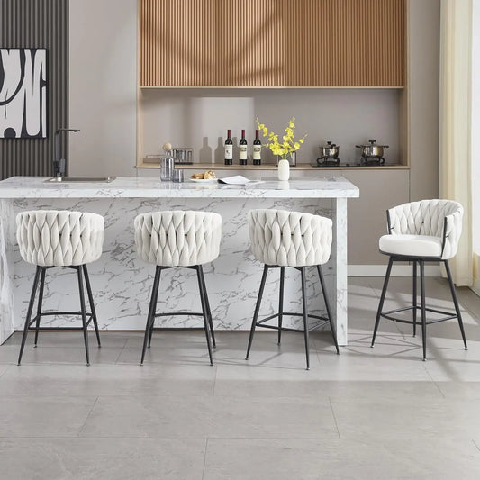 Bar Stools Set of 4 for Kitchen Counter, 26 inch Modern Fabric Counter Height Barstools, 360°Swivel Bar Chairs, Customized