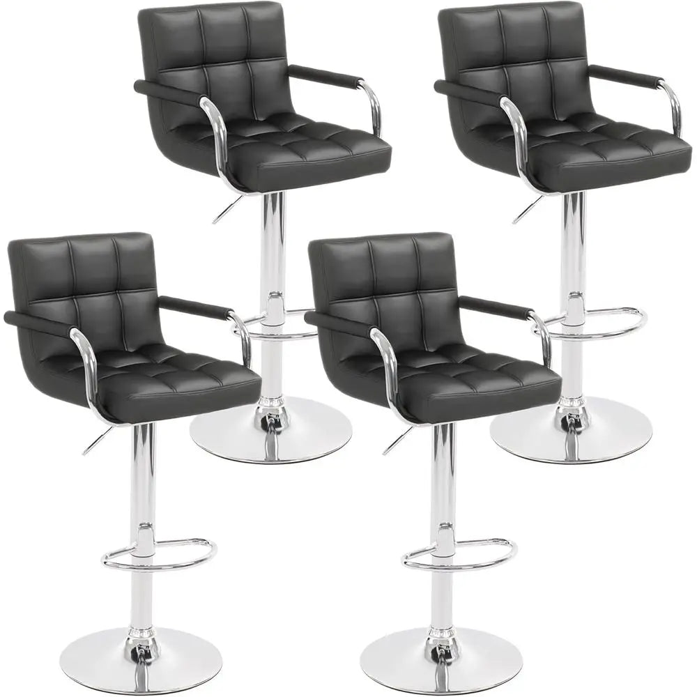Set of 4 Adjustable Swivel Bar Stools, Square Counter Height Chairs with Arms, Large Base for Kitchen Island (Black)