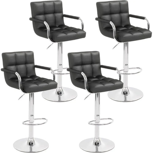 Set of 4 Adjustable Swivel Bar Stools, Square Counter Height Chairs with Arms, Large Base for Kitchen Island (Black)