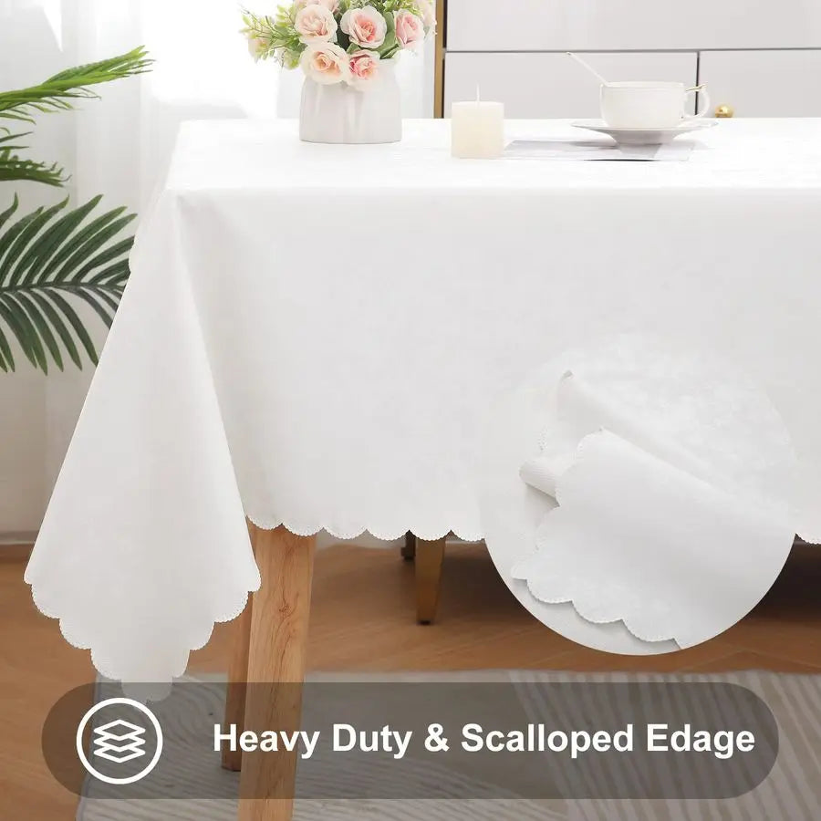 Rectangle Table Cloth, Waterproof Heavy Duty Vinyl Tablecloths, Wipeable Washable Table Cover for Kitchen and Dining Room White,