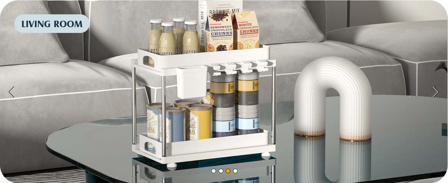 2 Pack Under Sink Organizers and Storage, 2 Tier Height Adjustable Countertop Organizer for Kitchen Bathroom Laundry