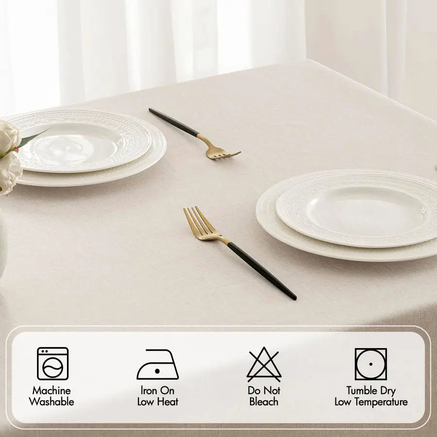 Beige Rectangle Linen Polyester Tablecloth with Decorative Cutouts Spring Waterproof Stain Resistant amp ShrinkProof Table Cloth