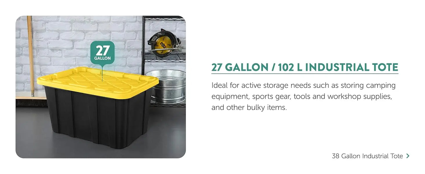 8-Pack Industrial Tote, Plastic Storage Container Bins with Lids, 38 Gallon - Heavy-Duty Organizing Containers for Closet, Bathr