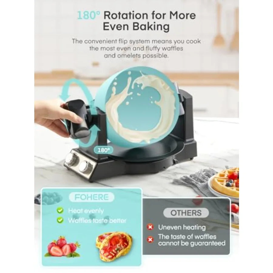 2-in-1 Omelette MakerWaffle Maker 1400W Mint Green Nonstick Pans Adjustable Browning Control 180 Flip Home Kitchen Appliance fo