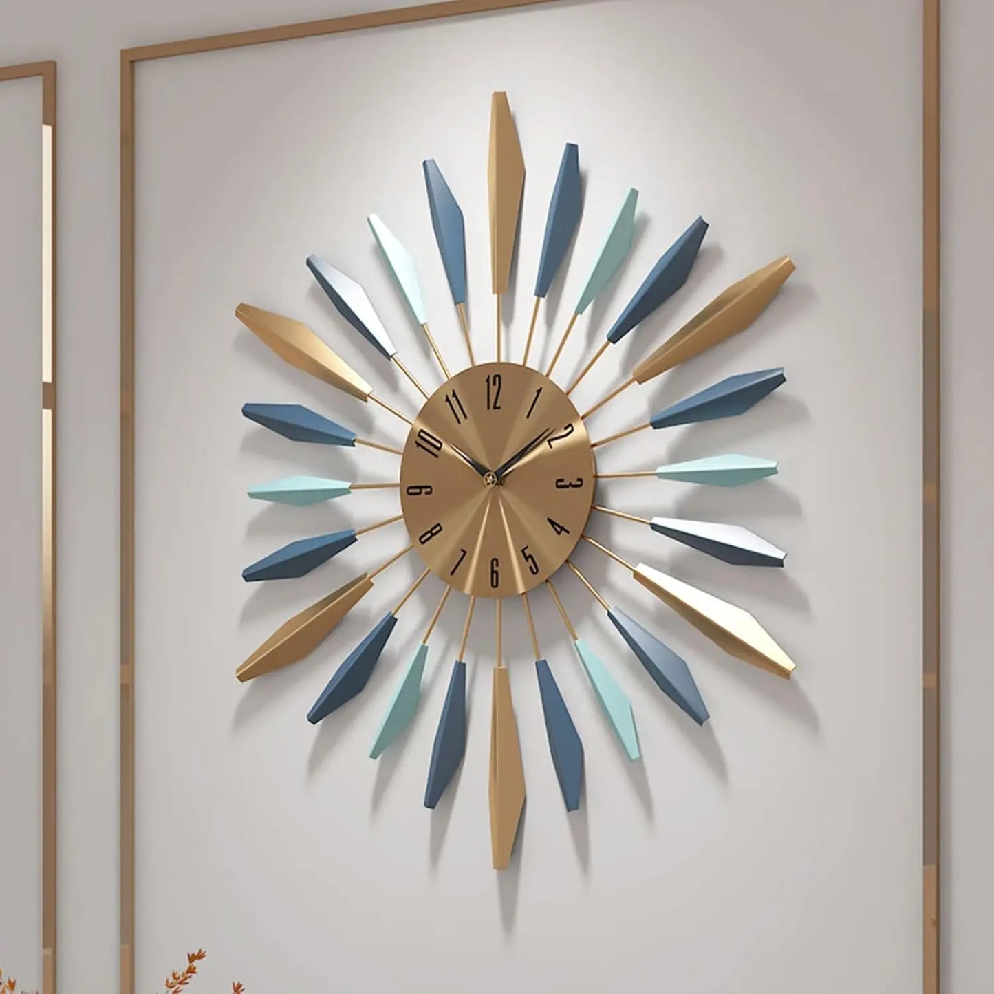 Large Wall Clock Metal Decorative, Mid Century Silent Non-Ticking Big Clocks, Modern Home Decorations for Living Room,Bedroom,Di