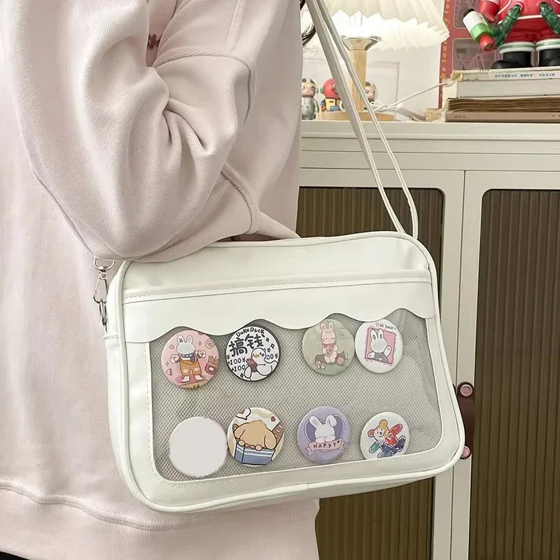 Japanese Harajuku Women's Ita Bag PU Transparent Pocket Itabag High School Girl Uniform JK Crossbody Shoulder Bag Handbag
