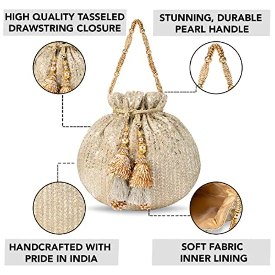 Aheli Potli Bags Gift for Women Evening Bag Clutch Ethnic Bride Purse with Drawstring