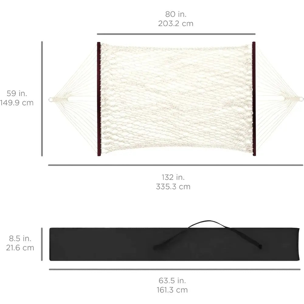 2-Person Double Hammock, Outdoor Woven Cotton Rope Hammocks or Backyard, Patio w/Spreader Bars, Carrying Case, 450lb Weight acit